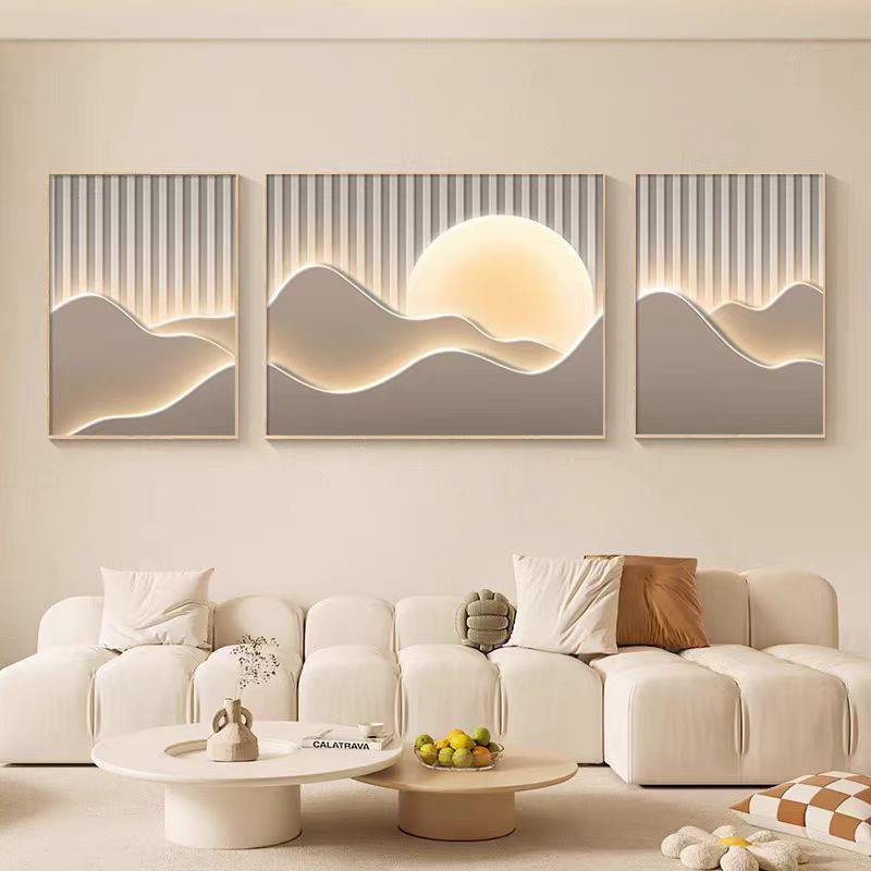 靠背三联画客厅装饰画现代极简主义沙发背景壁画易读奢华风格高端