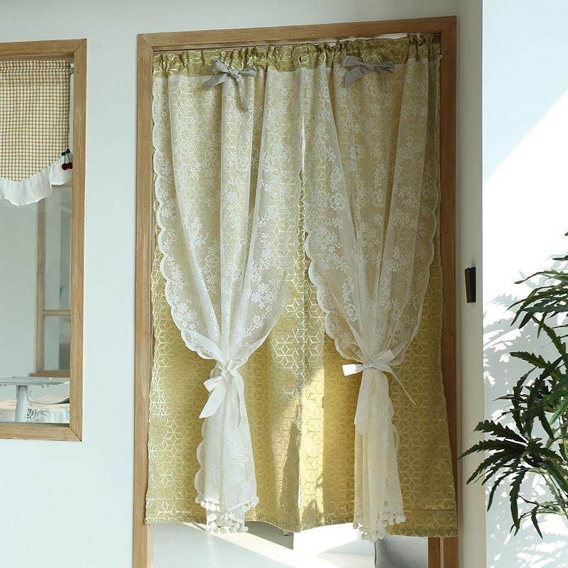 鸢尾乡旅免打孔北欧柠檬黄几何双层窗帘门帘半帘柜子帘落地窗穿杆,居家布艺,定制窗帘,淘宝优惠券,粉丝福利购,淘宝优惠卷