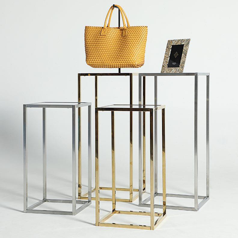 中岛展示架橱窗装饰金色鞋包高低商场道具架落地式柜服装店流水台