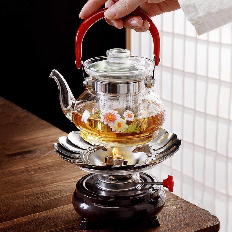 可明火直烧玻璃壶酒精炉煮茶器过滤网高硼硅烧水壶加厚耐热花茶壶