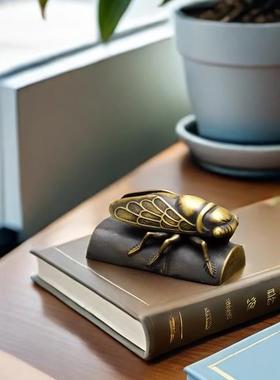 纯铜知了镇纸摆件一鸣惊人黄铜镇纸书法专用书房桌面压纸复古铜器