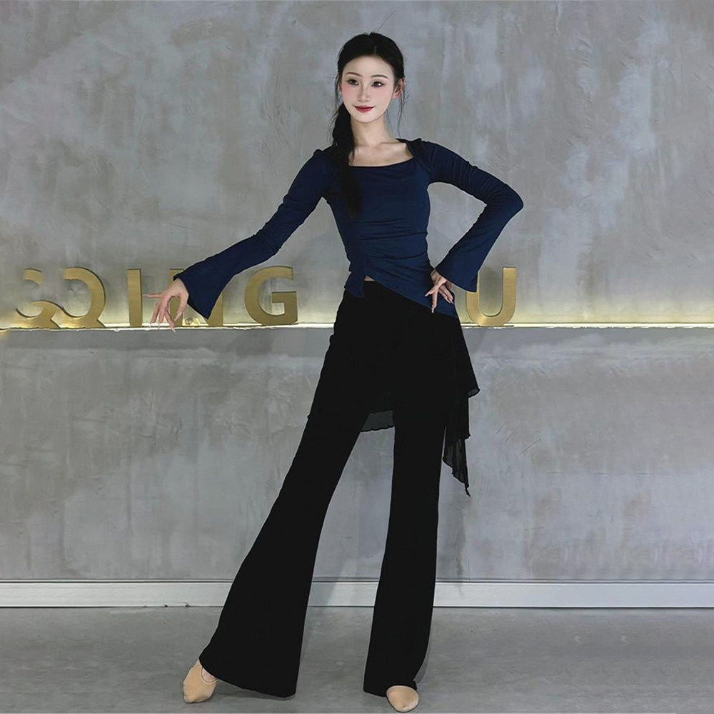 古典舞蹈裤女新款屁帘假两件微喇叭裤子成人艺考现代舞形体练功服