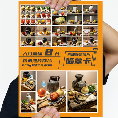 素描静物照片临摹卡 8开高清素描写生卡石膏陶罐衬布单体结构组合明暗美术生基础教程教材