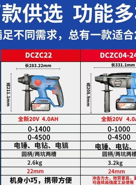 无刷充电电锤20V锂电DCZC22 DCZC04N-24电镐电钻冲击钻三用