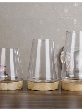 北欧现代简约法式美式实木玻璃透明烛台J防风蜡烛杯摆件水培插花