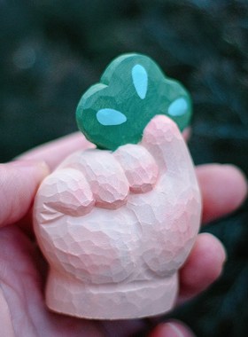 鹿妖商店 青松拿捏 放轻松治愈纯手工木雕 M实木桌面摆件 上岸礼