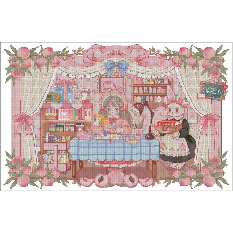 【A8003-水蜜桃书房 (最终版)】十G字绣2024款线绣自己绣手工客