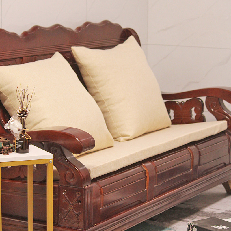亚麻老式实木沙发坐垫长条通用红木椅加硬海绵座垫防滑可拆洗垫子