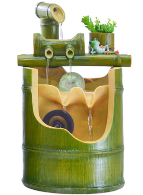 现代简约竹子办公室内招财风水轮客厅创意假山流水喷泉加湿器摆件