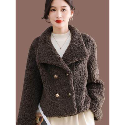 羊剪绒皮毛一体外套女短款2025秋冬新款羊羔毛毛皮草大衣加厚上衣
