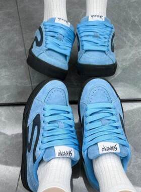 4cm小个子增高蓝色休闲板鞋女2025秋季新款百搭运动鞋厚底面包鞋