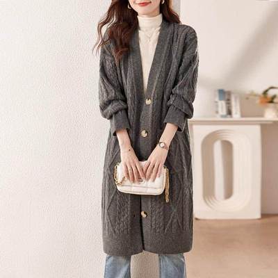 秋季毛衣外套女2025新款秋冬复古宽松加厚针织衫高级感中长款开衫