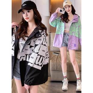 冲锋衣潮 炸街设计感拼色连帽情侣工装 春秋新款 风衣学生外套女韩版