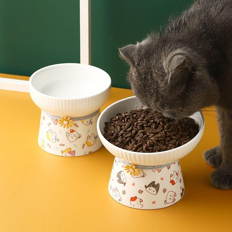 陶瓷猫碗防黑下巴防打翻喝水碗猫咪宠物用品猫粮碗猫猫食盆狗狗碗