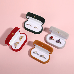 简约绿色戒指盒双戒绒布婚礼首饰盒礼品盒饰品包装盒对戒盒仪式用