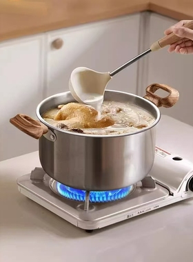 日本加厚汤锅不锈钢家用燃气电磁炉专用蒸炖肉煮粥煮面双耳蒸煮锅