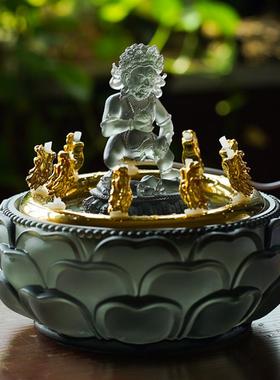 琉璃路水供黄财神九龙喷水黑财佛神佛像招财循宝环流水摆件聚五九