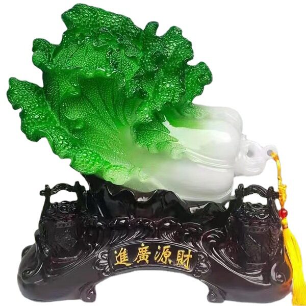 新款财源广进大号玉白菜树脂工艺