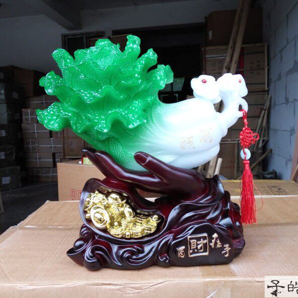 百财在手新款仿玉白菜树脂工艺品