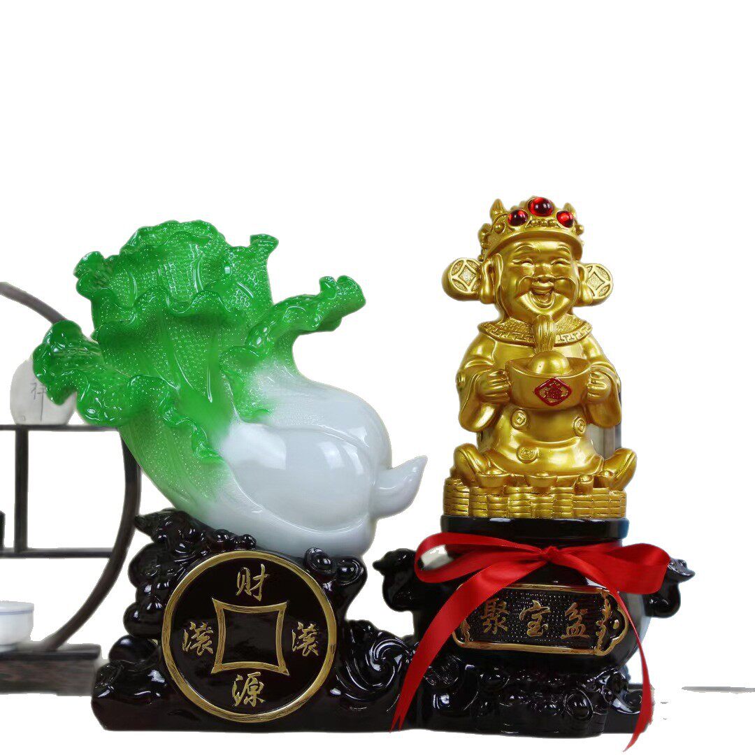 财源滚滚招财进宝财神聚宝盆树脂
