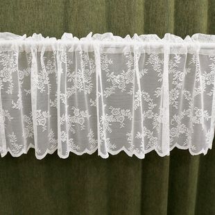 蕾丝欧式小窗户纱帘 波浪边半透门帘桌布盖巾防尘背景帘咖啡帘