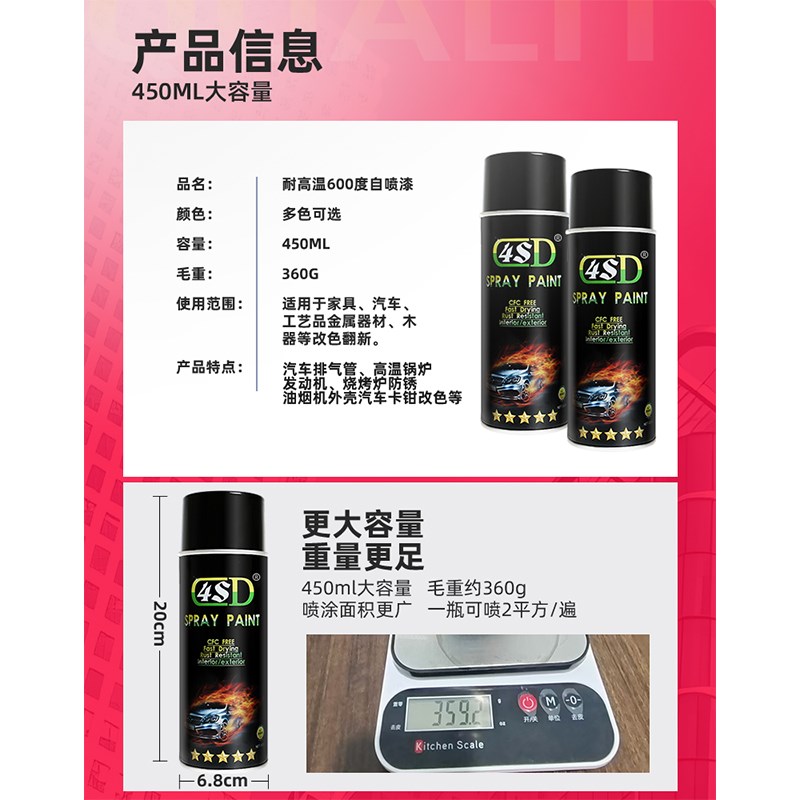 汽车排气管喷f漆刹车卡钳耐高温自喷漆摩托车发动机翻新改色防锈