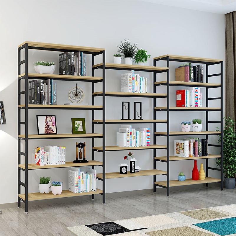 书架落地货架储物架钢木置物架多层陈列架展示架铁艺书柜架子组合