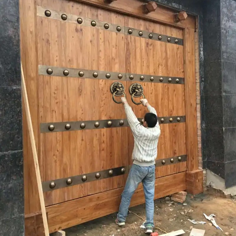 中式兽头门环免打孔仿古大门x纯黄铜拉手粘贴麒麟头狮子头虎头把