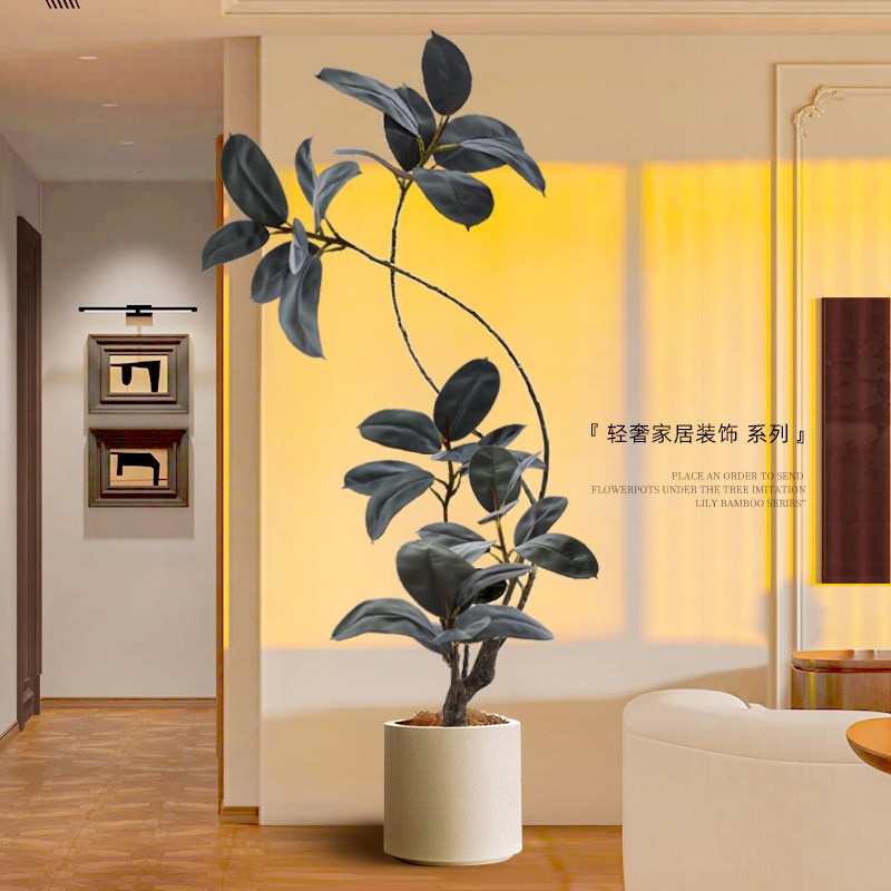 仿真绿植客d厅高端落地摆件室内大型仿生盆栽树黑金刚橡皮树假植