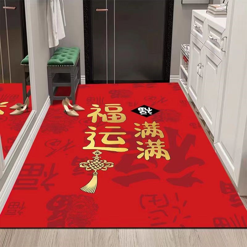 硅藻泥中式地垫门厅地垫耐脏红色门垫玄关地垫可裁剪X防滑耐用喜