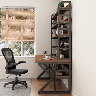 实木电脑桌卧室家用办公学习桌子多层洞洞板书桌书架一体式工作台