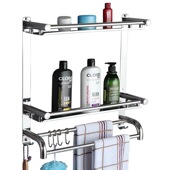 加厚304不锈钢置物架厕所双三层储物收纳架浴室壁挂免打孔30 35cm