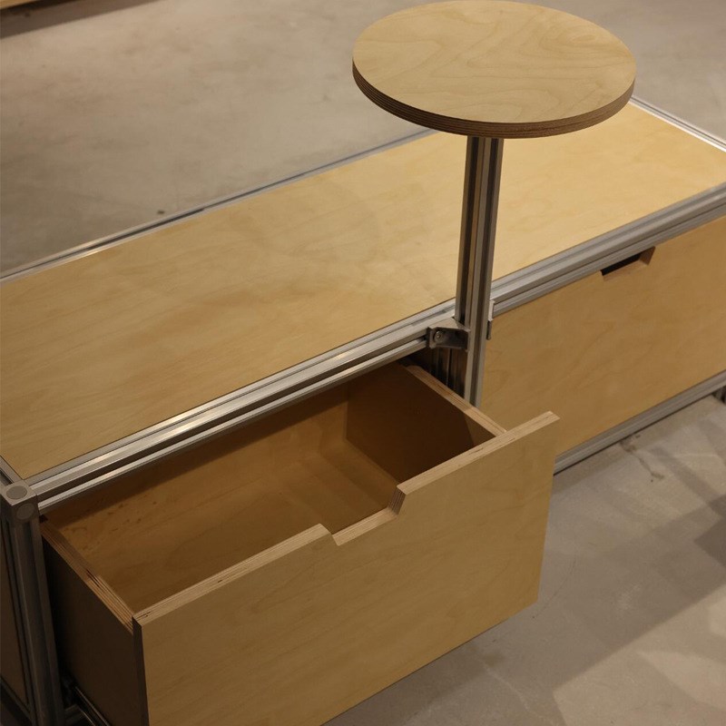 抽屉式收纳凳咖啡店工业风铝型材矮凳简约桦木海洋板长条凳多功能