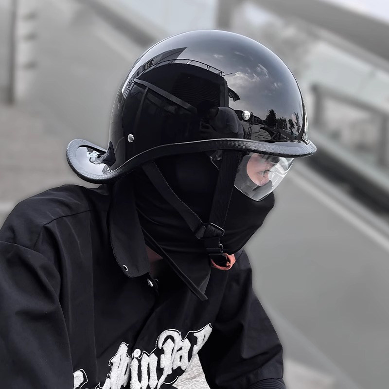 夏季半盔电动摩托车头盔男女四季通用复古瓢盔机车个性翘盔安全帽