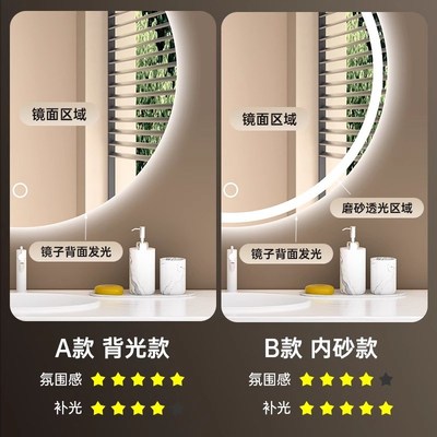 充电款卫b生间圆形浴室镜壁挂防雾带灯智能镜子化妆镜led灯触摸屏