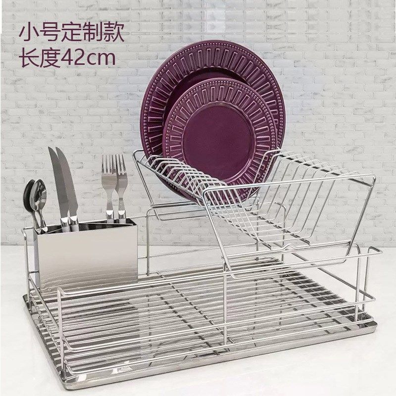 可拆卸式厨房双层碗碟架沥水架不锈钢托盘简约大容量餐具架滤水架