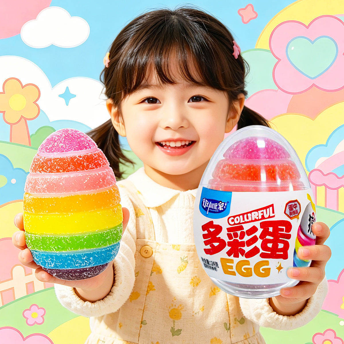 多彩蛋水果味软糖凝胶糖果儿童网红糖果玩具盲盒趣味彩虹糖果卷