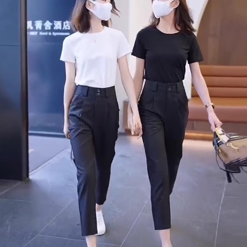 上班通勤穿搭套装夏季小个子休闲职业女装薄款九分西W装裤子两件