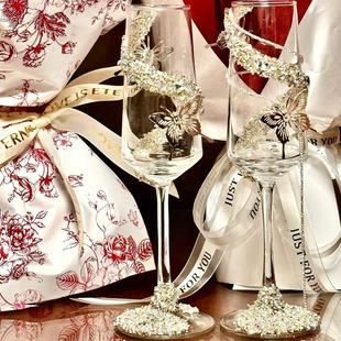 新中式香槟杯蝴蝶装饰DIY材料包婚礼敬酒杯浪漫创意礼物新娘闺蜜