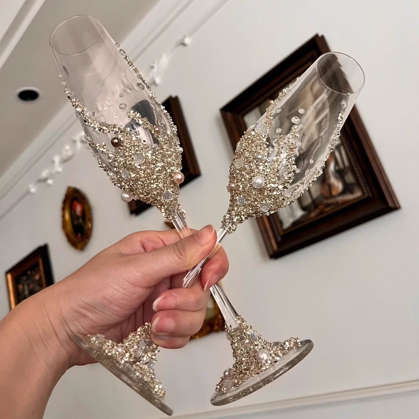 DIY材料包香槟杯新婚礼物