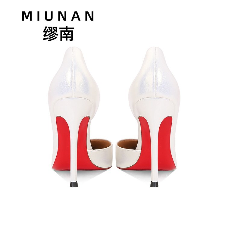 缪南白色高跟鞋女2025爆款细跟高跟鞋侧空不累脚高级感百搭鞋子
