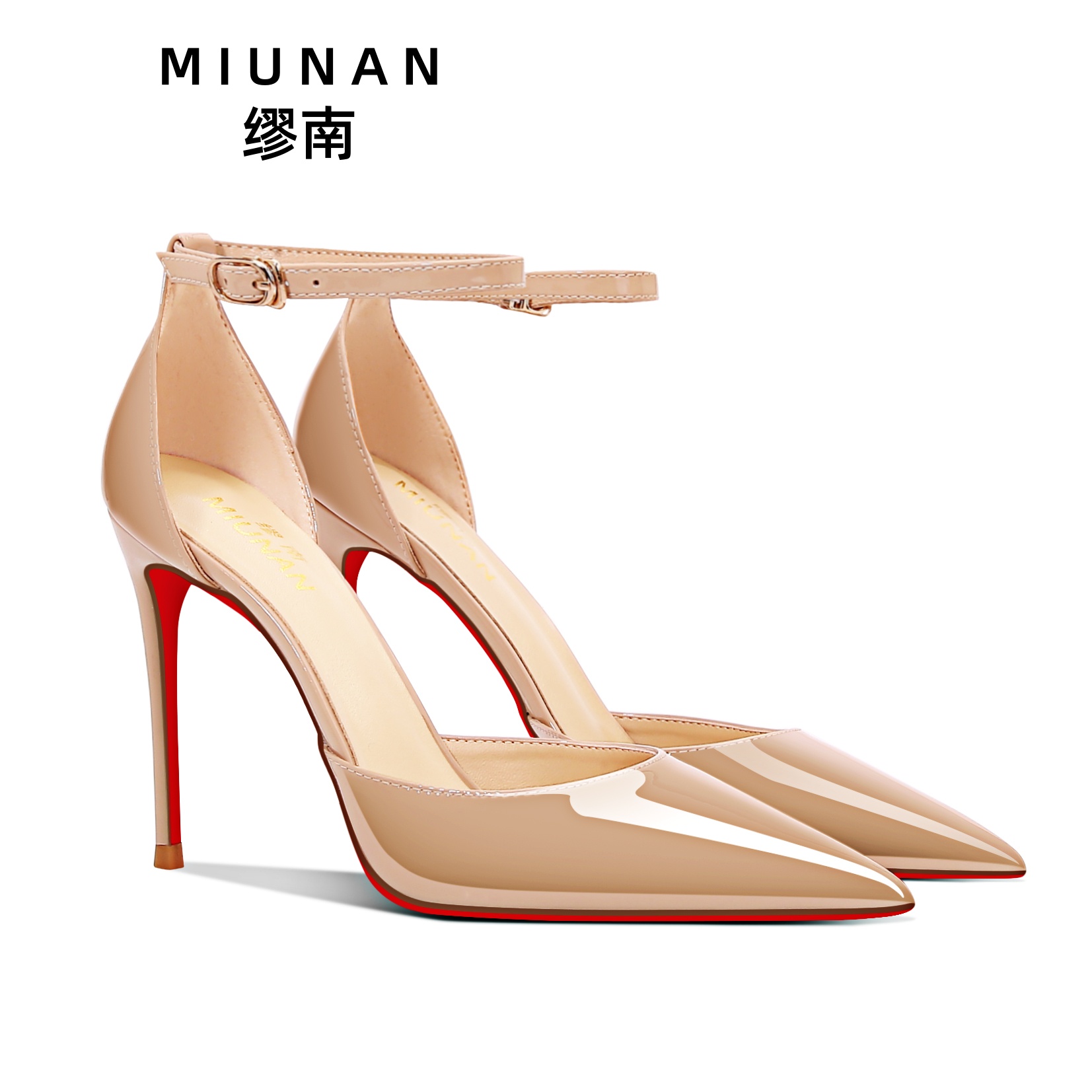 缪南一字带高跟凉鞋女裸色高跟鞋2025新款尖头高跟鞋女气质不累脚