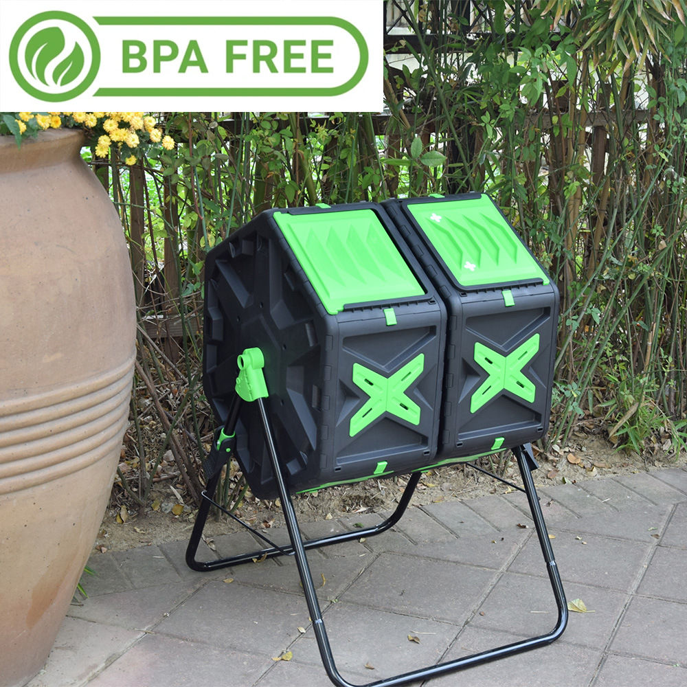 跨境出口堆肥箱美式花园产品双仓大仓门出肥 翻转式堆肥桶compost