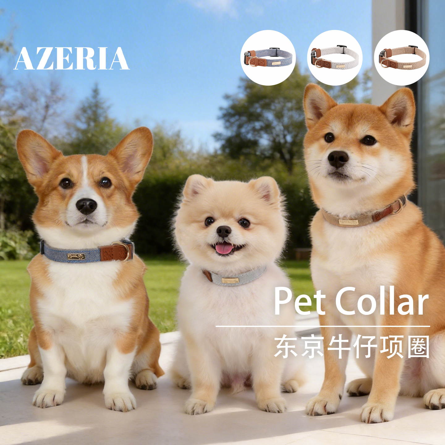 AZERIA宠物狗狗可写字牛仔项圈小型犬防走丢安全防勒泰迪颈圈脖圈