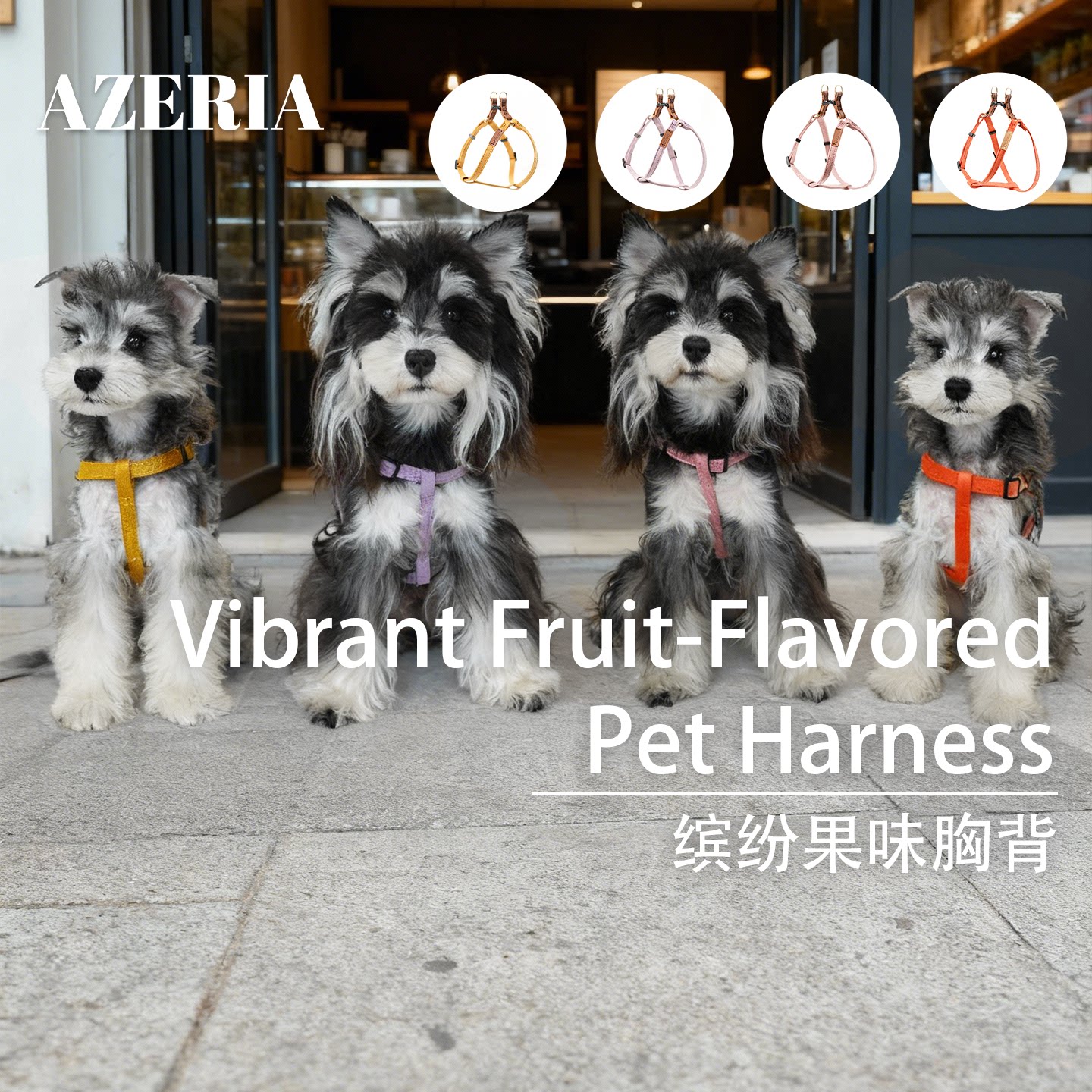 AZERIA宠物狗狗猫咪通用调节牵引一体工字防挣脱麂皮绒胸背带套装