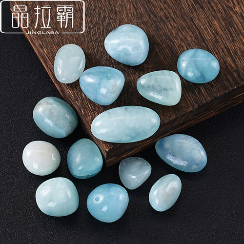 天然海蓝宝滚石摆件装饰