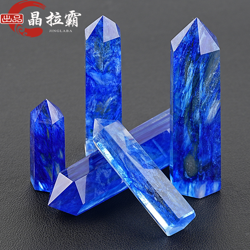 蓝色熔炼石六棱柱摆件