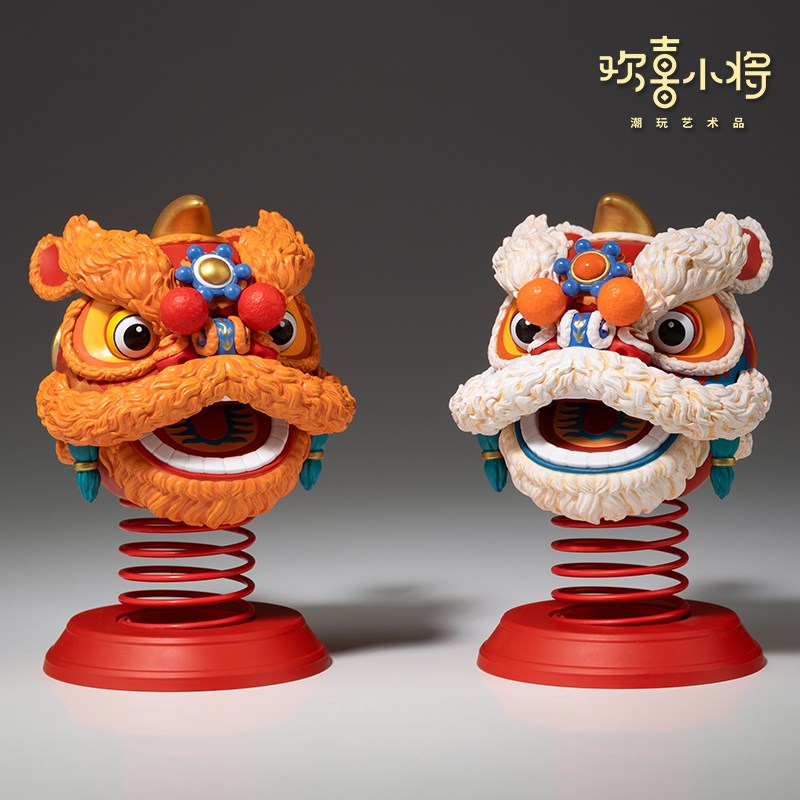 热销欢喜小将 《吉祥如意t醒狮 》国潮小醒狮 弹簧摇头萌趣解压车
