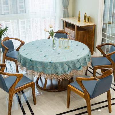 茵迈新款雪尼尔提花桌布（圆桌）--厚款方块绿直径180cm
