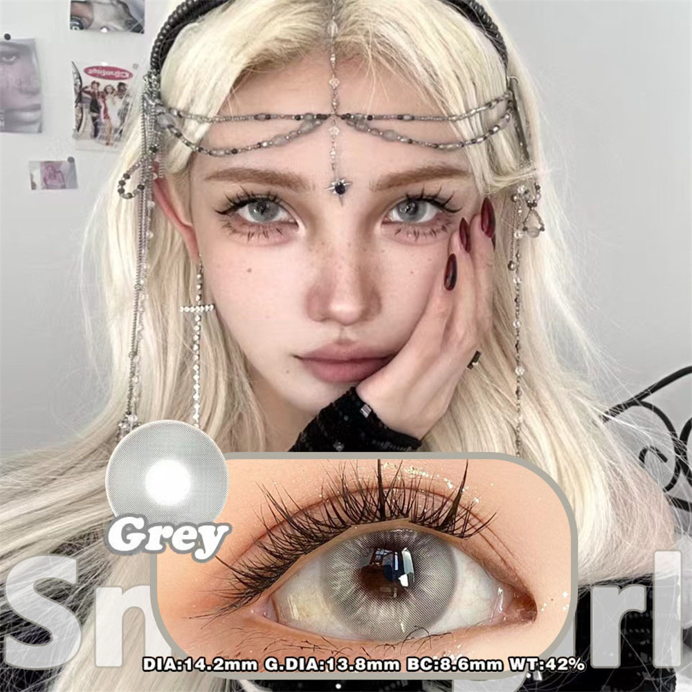 雪女灰色广岛黑蓝霓虹幽蓝美瞳年抛小直径混血隐形眼镜Cosplay